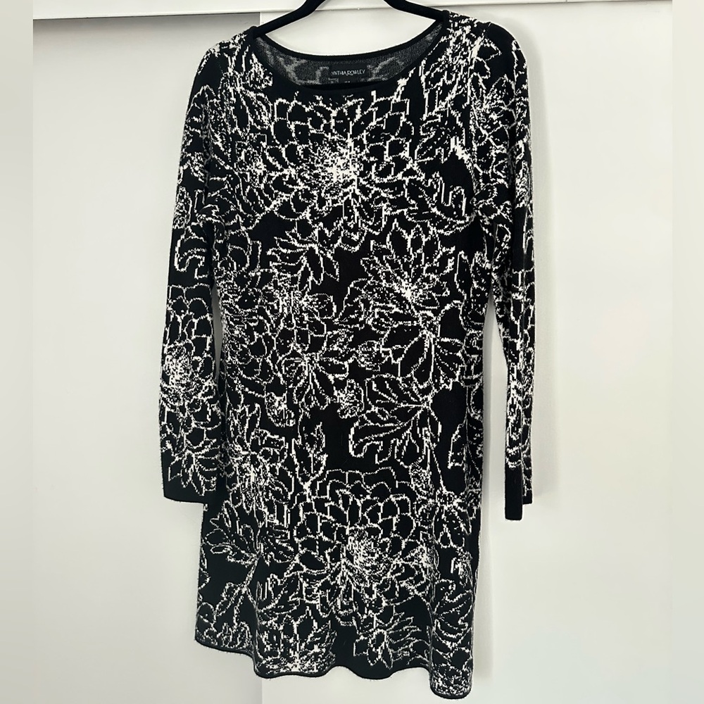 Cynthia Rowley Black and White Floral Sweater Dress